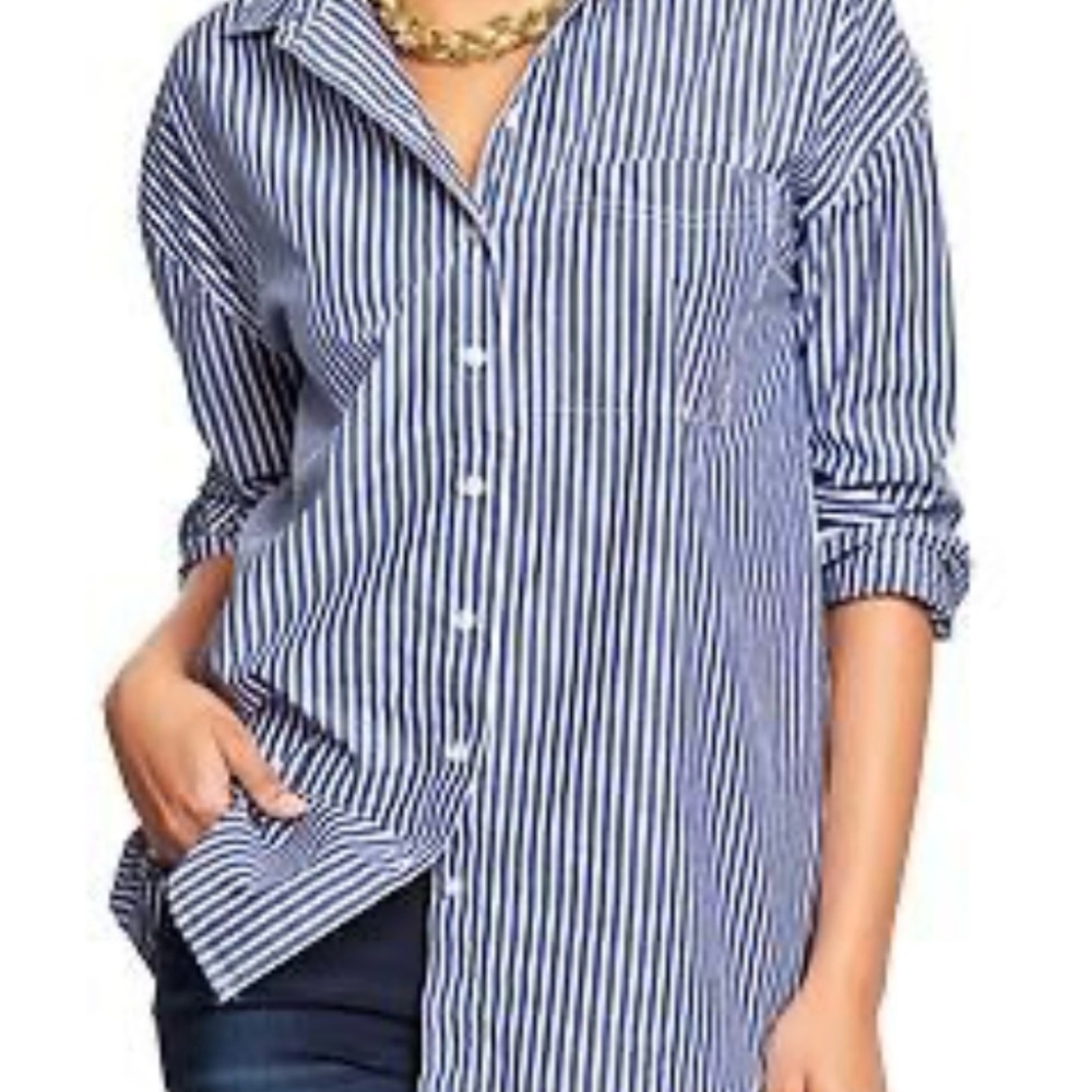 Old Navy Navy and White Striped Shirt